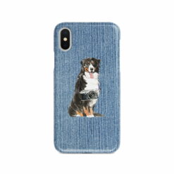 Bernese Mountain Dog Denim phone case. 6 Denim styles for your Iphone 15 Pro Max, Iphone 14, 13, 12 to 6 & Samsung Galaxy S23 Ultra, S22, S21 to S6. 14 adventure dogs case denim bernese mountain dog gently faded denim front view