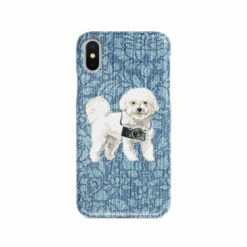 adventure dogs case denim bichon frise bleached damask denim front view