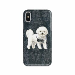 adventure dogs case denim bichon frise dark damask denim front view