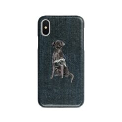 Black Lab Denim phone case. 6 Denim styles for your Iphone 15 Pro Max, Iphone 14, 13, 12 to 6 & Samsung Galaxy S23 Ultra, S22, S21 to S6. 14 adventure dogs case denim black lab dark denim front view