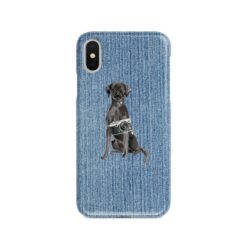 Black Lab Denim phone case. 6 Denim styles for your Iphone 15 Pro Max, Iphone 14, 13, 12 to 6 & Samsung Galaxy S23 Ultra, S22, S21 to S6. 15 adventure dogs case denim black lab gently faded denim front view