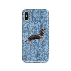 Black & Tan Dachshund Denim phone case. 6 Denim styles for your Iphone 15 Pro Max, Iphone 14, 13, 12 to 6 & Samsung Galaxy S23 Ultra, S22, S21 to S6. 11 adventure dogs case denim black tan dachshund bleached damask denim front view