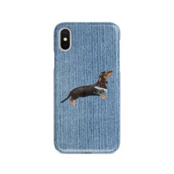 Black & Tan Dachshund Denim phone case. 6 Denim styles for your Iphone 15 Pro Max, Iphone 14, 13, 12 to 6 & Samsung Galaxy S23 Ultra, S22, S21 to S6. 15 adventure dogs case denim black tan dachshund gently faded denim front view