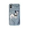 Black&white French bulldog Denim phone case. 6 Denim styles for your Iphone 15 Pro Max, Iphone 14, 13, 12 to 6 & Samsung Galaxy S23 Ultra, S22, S21 to S6. 2 adventure dogs case denim blackwhite french bulldog faded ephemera denim front view