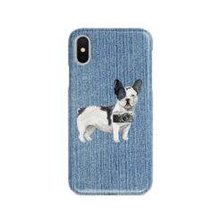 Black&white French bulldog Denim phone case. 6 Denim styles for your Iphone 15 Pro Max, Iphone 14, 13, 12 to 6 & Samsung Galaxy S23 Ultra, S22, S21 to S6. 15 adventure dogs case denim blackwhite french bulldog gently faded denim front view