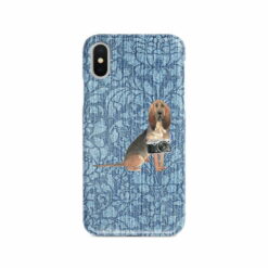BloodHound Denim phone case. 6 Denim styles for your Iphone 15 Pro Max, Iphone 14, 13, 12 to 6 & Samsung Galaxy S23 Ultra, S22, S21 to S6. 10 adventure dogs case denim bloodhound bleached damask denim front view
