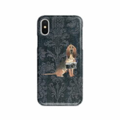 BloodHound Denim phone case. 6 Denim styles for your Iphone 15 Pro Max, Iphone 14, 13, 12 to 6 & Samsung Galaxy S23 Ultra, S22, S21 to S6. 12 adventure dogs case denim bloodhound dark damask denim front view
