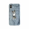 Boston Terrier Denim phone case. 6 Denim styles for your Iphone 15 Pro Max, Iphone 14, 13, 12 to 6 & Samsung Galaxy S23 Ultra, S22, S21 to S6. 2 adventure dogs case denim boston terrier faded ephemera denim front view