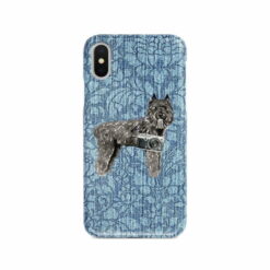 Bouvier des Flandres Denim phone case. 6 Denim styles for your Iphone 15 Pro Max, Iphone 14, 13, 12 to 6 & Samsung Galaxy S23 Ultra, S22, S21 to S6. 10 adventure dogs case denim bouvier des flandres bleached damask denim front view