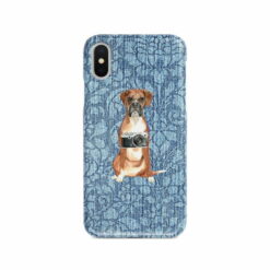 Boxer Denim phone case. 6 Denim styles for your Iphone 15 Pro Max, Iphone 14, 13, 12 to 6 & Samsung Galaxy S23 Ultra, S22, S21 to S6. 10 adventure dogs case denim boxer bleached damask denim front view