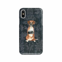Boxer Denim phone case. 6 Denim styles for your Iphone 15 Pro Max, Iphone 14, 13, 12 to 6 & Samsung Galaxy S23 Ultra, S22, S21 to S6. 12 adventure dogs case denim boxer dark damask denim front view