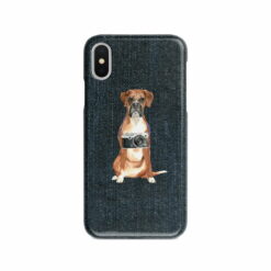 Boxer Denim phone case. 6 Denim styles for your Iphone 15 Pro Max, Iphone 14, 13, 12 to 6 & Samsung Galaxy S23 Ultra, S22, S21 to S6. 13 adventure dogs case denim boxer dark denim front view