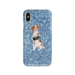 Brittany Denim phone case. 6 Denim styles for your Iphone 15 Pro Max, Iphone 14, 13, 12 to 6 & Samsung Galaxy S23 Ultra, S22, S21 to S6. 10 adventure dogs case denim brittany bleached damask denim front view