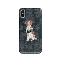 Brittany Denim phone case. 6 Denim styles for your Iphone 15 Pro Max, Iphone 14, 13, 12 to 6 & Samsung Galaxy S23 Ultra, S22, S21 to S6. 12 adventure dogs case denim brittany dark damask denim front view