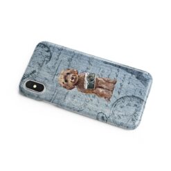 Brown Cockapoo Denim phone case. 6 Denim styles for your Iphone 15 Pro Max, Iphone 14, 13, 12 to 6 & Samsung Galaxy S23 Ultra, S22, S21 to S6. 17 adventure dogs case denim brown cockapoo faded ephemera denim side