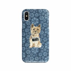 Cairn Terrier Denim phone case. 6 Denim styles for your Iphone 15 Pro Max, Iphone 14, 13, 12 to 6 & Samsung Galaxy S23 Ultra, S22, S21 to S6. 11 adventure dogs case denim cairn terrier daisy denim front view