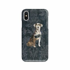 Catahoula Leopard Dog Denim phone case. 6 Denim styles for your Iphone 15 Pro Max, Iphone 14, 13, 12 to 6 & Samsung Galaxy S23 Ultra, S22, S21 to S6. 12 adventure dogs case denim catahoula leopard dog dark damask denim front view