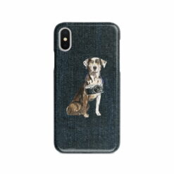 Catahoula Leopard Dog Denim phone case. 6 Denim styles for your Iphone 15 Pro Max, Iphone 14, 13, 12 to 6 & Samsung Galaxy S23 Ultra, S22, S21 to S6. 13 adventure dogs case denim catahoula leopard dog dark denim front view