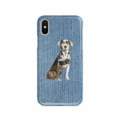 Catahoula Leopard Dog Denim phone case. 6 Denim styles for your Iphone 15 Pro Max, Iphone 14, 13, 12 to 6 & Samsung Galaxy S23 Ultra, S22, S21 to S6. 14 adventure dogs case denim catahoula leopard dog gently faded denim front view