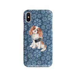 Cavalier King Charles Spaniel Denim phone case. 6 Denim styles for your Iphone 15 Pro Max, Iphone 14, 13, 12 to 6 & Samsung Galaxy S23 Ultra, S22, S21 to S6. 11 adventure dogs case denim cavalier king charles spaniel daisy denim front view
