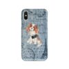 Cavalier King Charles Spaniel Denim phone case. 6 Denim styles for your Iphone 15 Pro Max, Iphone 14, 13, 12 to 6 & Samsung Galaxy S23 Ultra, S22, S21 to S6. 2 adventure dogs case denim cavalier king charles spaniel faded ephemera denim front view