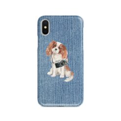 Cavalier King Charles Spaniel Denim phone case. 6 Denim styles for your Iphone 15 Pro Max, Iphone 14, 13, 12 to 6 & Samsung Galaxy S23 Ultra, S22, S21 to S6. 14 adventure dogs case denim cavalier king charles spaniel gently faded denim front view