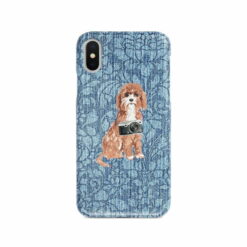 Cavapoo Denim phone case. 6 Denim styles for your Iphone 15 Pro Max, Iphone 14, 13, 12 to 6 & Samsung Galaxy S23 Ultra, S22, S21 to S6. 10 adventure dogs case denim cavapoo bleached damask denim front view