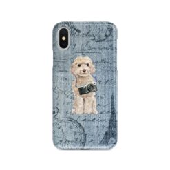 Champagne cockapoo Denim phone case. 6 Denim styles for your Iphone 15 Pro Max, Iphone 14, 13, 12 to 6 & Samsung Galaxy S23 Ultra, S22, S21 to S6.