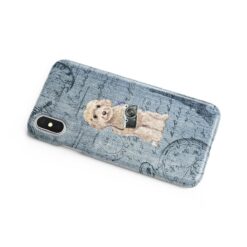 Champagne cockapoo Denim phone case. 6 Denim styles for your Iphone 15 Pro Max, Iphone 14, 13, 12 to 6 & Samsung Galaxy S23 Ultra, S22, S21 to S6. 16 adventure dogs case denim champagne cockapoo faded ephemera denim side