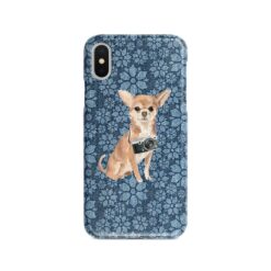 Chihuahua Denim phone case. 6 Denim styles for your Iphone 15 Pro Max, Iphone 14, 13, 12 to 6 & Samsung Galaxy S23 Ultra, S22, S21 to S6. 12 adventure dogs case denim chihuahua daisy denim front view