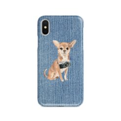 Chihuahua Denim phone case. 6 Denim styles for your Iphone 15 Pro Max, Iphone 14, 13, 12 to 6 & Samsung Galaxy S23 Ultra, S22, S21 to S6. 15 adventure dogs case denim chihuahua gently faded denim front view