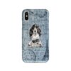 Cocker Spaniel Denim phone case. 6 Denim styles for your Iphone 15 Pro Max, Iphone 14, 13, 12 to 6 & Samsung Galaxy S23 Ultra, S22, S21 to S6. 2 adventure dogs case denim cocker spaniel faded ephemera denim front view
