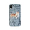 Corgi Denim phone case. 6 Denim styles for your Iphone 15 Pro Max, Iphone 14, 13, 12 to 6 & Samsung Galaxy S23 Ultra, S22, S21 to S6. 2 adventure dogs case denim corgi faded ephemera denim front view