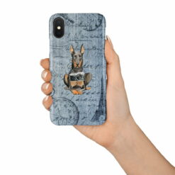 Doberman Denim phone case. 6 Denim styles for your Iphone 15 Pro Max, Iphone 14, 13, 12 to 6 & Samsung Galaxy S23 Ultra, S22, S21 to S6. 15 adventure dogs case denim doberman faded ephemera denim in hand