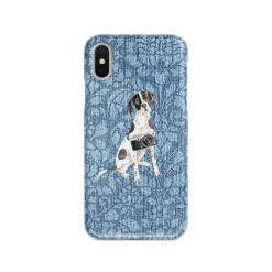 English Pointer Denim phone case. 6 Denim styles for your Iphone 15 Pro Max, Iphone 14, 13, 12 to 6 & Samsung Galaxy S23 Ultra, S22, S21 to S6. 10 adventure dogs case denim english pointer bleached damask denim front view