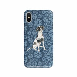 English Pointer Denim phone case. 6 Denim styles for your Iphone 15 Pro Max, Iphone 14, 13, 12 to 6 & Samsung Galaxy S23 Ultra, S22, S21 to S6. 11 adventure dogs case denim english pointer daisy denim front view