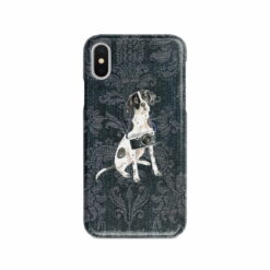 English Pointer Denim phone case. 6 Denim styles for your Iphone 15 Pro Max, Iphone 14, 13, 12 to 6 & Samsung Galaxy S23 Ultra, S22, S21 to S6. 12 adventure dogs case denim english pointer dark damask denim front view