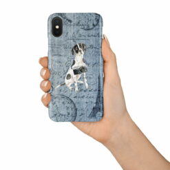English Pointer Denim phone case. 6 Denim styles for your Iphone 15 Pro Max, Iphone 14, 13, 12 to 6 & Samsung Galaxy S23 Ultra, S22, S21 to S6. 15 adventure dogs case denim english pointer faded ephemera denim in hand