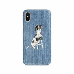 English Pointer Denim phone case. 6 Denim styles for your Iphone 15 Pro Max, Iphone 14, 13, 12 to 6 & Samsung Galaxy S23 Ultra, S22, S21 to S6. 14 adventure dogs case denim english pointer gently faded denim front view