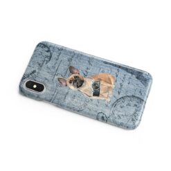 French Bulldog Denim phone case. 6 Denim styles for your Iphone 15 Pro Max, Iphone 14, 13, 12 to 6 & Samsung Galaxy S23 Ultra, S22, S21 to S6. 16 adventure dogs case denim french bulldog faded ephemera denim side