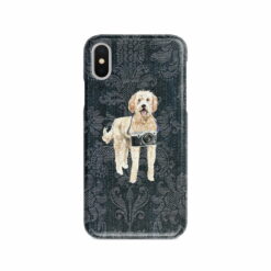 adventure dogs case denim golden doodle dark damask denim front view