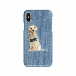 Golden Retriever Denim phone case. 6 Denim styles for your Iphone 15 Pro Max, Iphone 14, 13, 12 to 6 & Samsung Galaxy S23 Ultra, S22, S21 to S6. 14 adventure dogs case denim golden retriever gently faded denim front view
