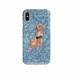 Hungarian Vizsla Denim phone case. 6 Denim styles for your Iphone 15 Pro Max, Iphone 14, 13, 12 to 6 & Samsung Galaxy S23 Ultra, S22, S21 to S6. 10 adventure dogs case denim hungarian vizsla bleached damask denim front view