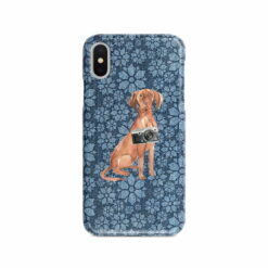Hungarian Vizsla Denim phone case. 6 Denim styles for your Iphone 15 Pro Max, Iphone 14, 13, 12 to 6 & Samsung Galaxy S23 Ultra, S22, S21 to S6. 11 adventure dogs case denim hungarian vizsla daisy denim front view