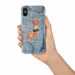 Hungarian Vizsla Denim phone case. 6 Denim styles for your Iphone 15 Pro Max, Iphone 14, 13, 12 to 6 & Samsung Galaxy S23 Ultra, S22, S21 to S6. 15 adventure dogs case denim hungarian vizsla faded ephemera denim in hand