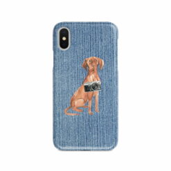 Hungarian Vizsla Denim phone case. 6 Denim styles for your Iphone 15 Pro Max, Iphone 14, 13, 12 to 6 & Samsung Galaxy S23 Ultra, S22, S21 to S6. 14 adventure dogs case denim hungarian vizsla gently faded denim front view