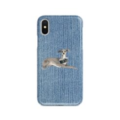 Italian greyhound Denim phone case. 6 Denim styles for your Iphone 15 Pro Max, Iphone 14, 13, 12 to 6 & Samsung Galaxy S23 Ultra, S22, S21 to S6. 14 adventure dogs case denim italian greyhound gently faded denim front view