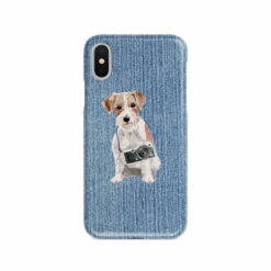 Jack Russell Denim phone case. 6 Denim styles for your Iphone 15 Pro Max, Iphone 14, 13, 12 to 6 & Samsung Galaxy S23 Ultra, S22, S21 to S6. 14 adventure dogs case denim jack russel gently faded denim front view
