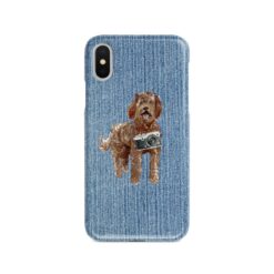 Labradoodle Denim phone case. 6 Denim styles for your Iphone 15 Pro Max, Iphone 14, 13, 12 to 6 & Samsung Galaxy S23 Ultra, S22, S21 to S6. 14 adventure dogs case denim labradoodle gently faded denim front view