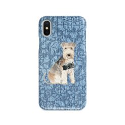 Lakeland Terrier Denim phone case. 6 Denim styles for your Iphone 15 Pro Max, Iphone 14, 13, 12 to 6 & Samsung Galaxy S23 Ultra, S22, S21 to S6. 10 adventure dogs case denim lakeland terrier bleached damask denim front view